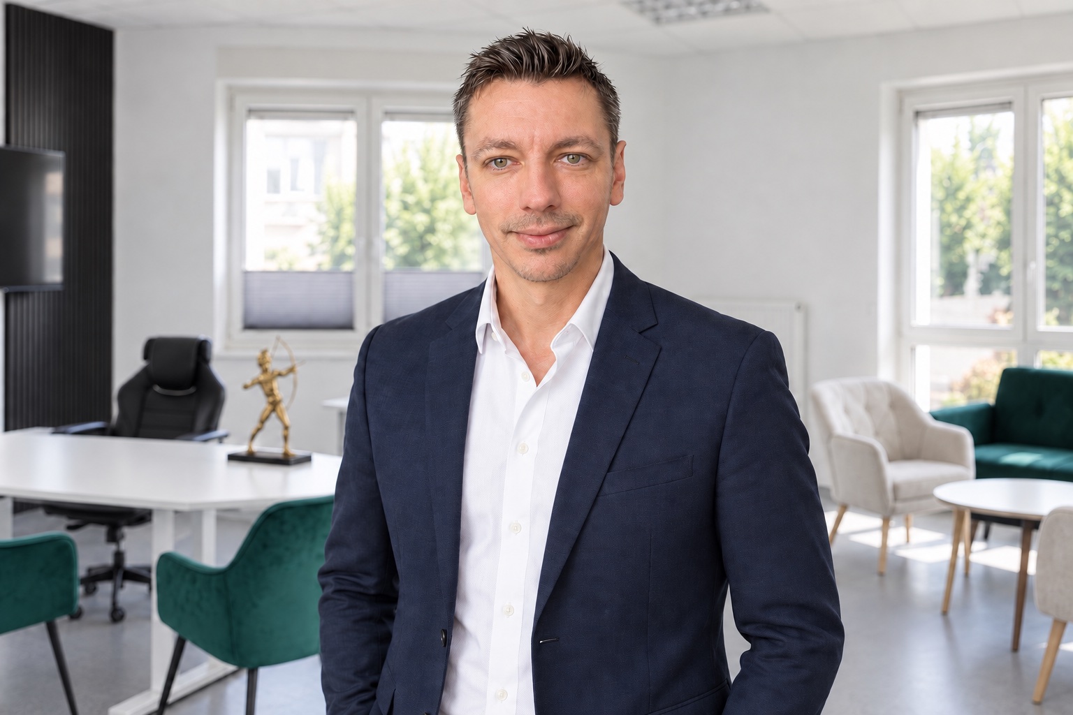 Daniel Wünsch in seinem hellen Beratungsbüro in Trier